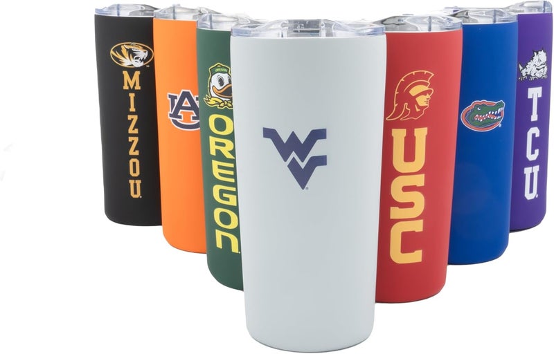 Decorvo Officially Licensed Collegiate Stainless Steel Tumbler - Double Walled Insulated Travel Tumbler with Slide Lid - 18 oz (West Virginia - Gray) - Image 1